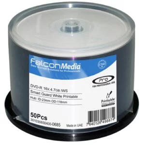 3010306504000685 - Falcon DVD-R - 4.7GB - SmartGuard Glossy White Inkjet Hub